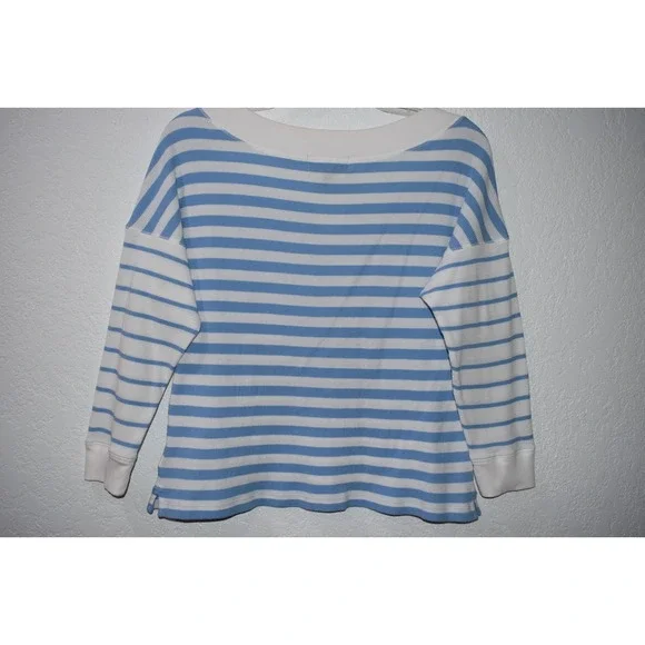 Lauren Ralph Lauren XL Nautical Stripe Top Drop Shoulder Lt Blue White Coastal - Picture 8 of 16